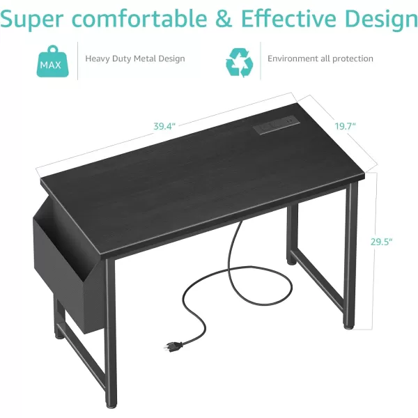 Lufeiya 40 inch Computer Desk with Power Outlet 39 inch Teen Study Table Home Office Work Writing Desk with Charging Station Outlets Built in Rustic BrownBlack