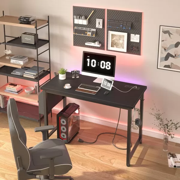 Lufeiya 40 inch Computer Desk with Power Outlet 39 inch Teen Study Table Home Office Work Writing Desk with Charging Station Outlets Built in Rustic BrownBlack