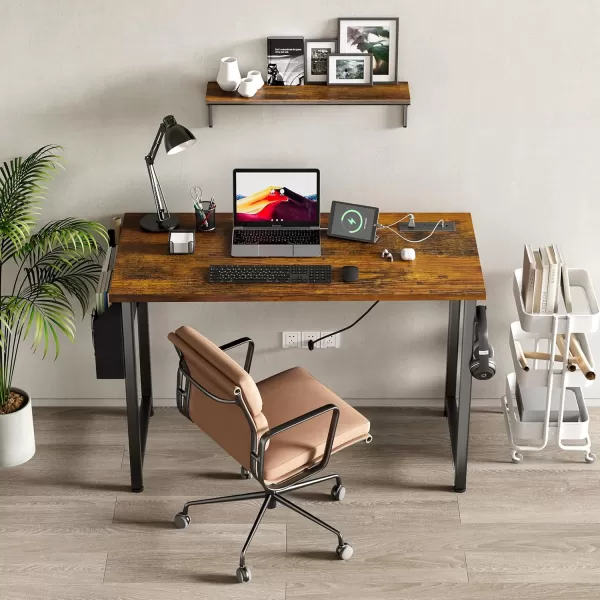 Lufeiya 40 inch Computer Desk with Power Outlet 39 inch Teen Study Table Home Office Work Writing Desk with Charging Station Outlets Built in Rustic BrownRustic Brown