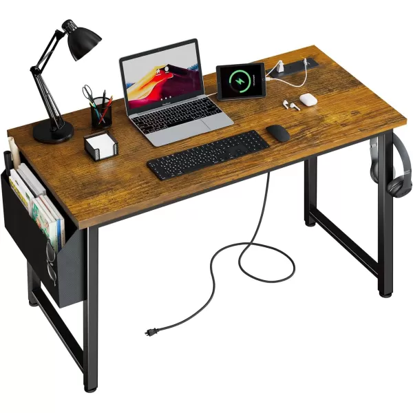 Lufeiya 40 inch Computer Desk with Power Outlet 39 inch Teen Study Table Home Office Work Writing Desk with Charging Station Outlets Built in Rustic BrownRustic Brown
