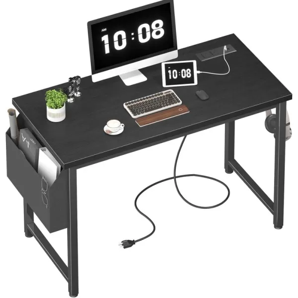 Lufeiya 40 inch Computer Desk with Power Outlet 39 inch Teen Study Table Home Office Work Writing Desk with Charging Station Outlets Built in Rustic BrownBlack