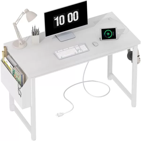 Lufeiya 40 inch Computer Desk with Power Outlet 39 inch Teen Study Table Home Office Work Writing Desk with Charging Station Outlets Built in Rustic BrownWhite