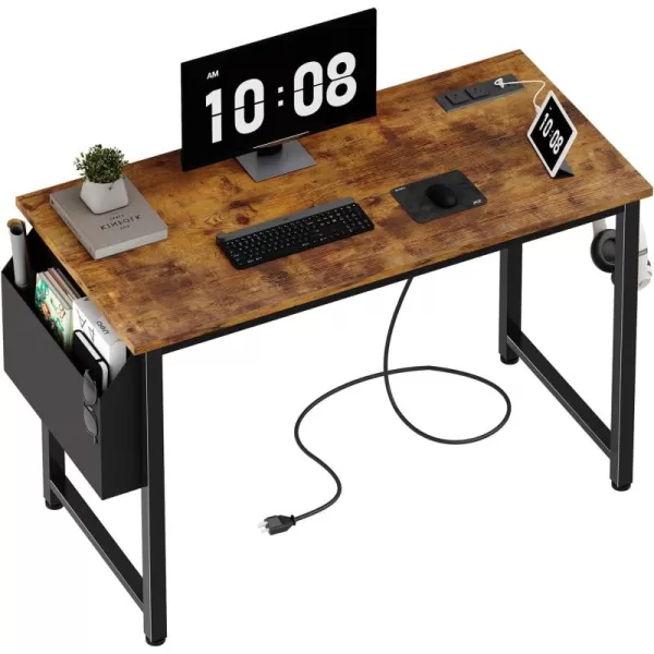 Lufeiya 40 inch Computer Desk with Power Outlet 39 inch Teen Study Table Home Office Work Writing Desk with Charging Station Outlets Built in Rustic BrownRustic Brown