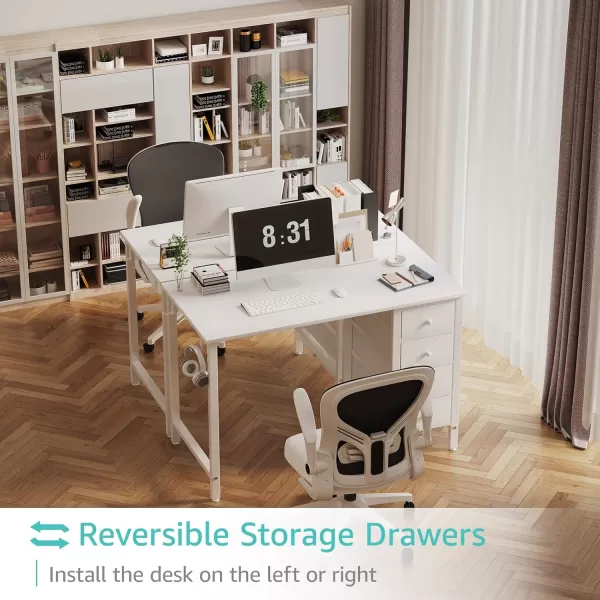imageLufeiya Computer Desk with Fabric Drawers  55 Inch Long Study Work Writing Desk for Home Office Bedroom Simple Modern Cute PC Desks with Drawer Rustic BrownWarm White
