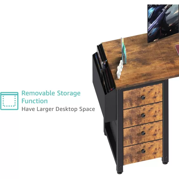 imageLufeiya L Shaped Gaming Desk with Drawers ampamp Storage Shelves 47 Inch Corner Computer Desk with Power Outlet for Home Office Bedroom LShaped Teen PC Desks with Fabric Drawer BlackBrown
