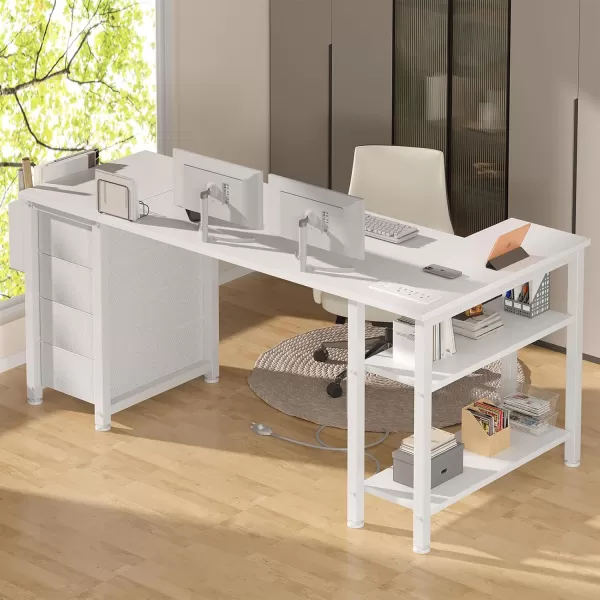 imageLufeiya L Shaped Gaming Desk with Drawers ampamp Storage Shelves 47 Inch Corner Computer Desk with Power Outlet for Home Office Bedroom LShaped Teen PC Desks with Fabric Drawer BlackWhite