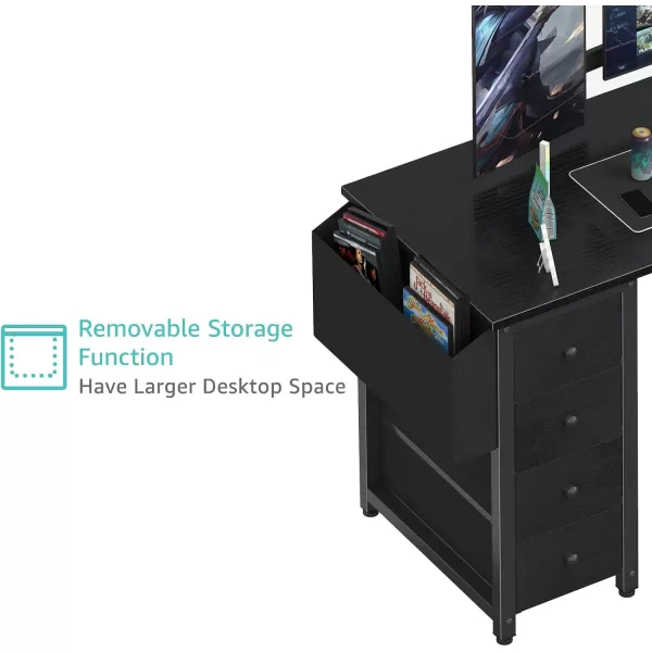 imageLufeiya L Shaped Gaming Desk with Drawers ampamp Storage Shelves 47 Inch Corner Computer Desk with Power Outlet for Home Office Bedroom LShaped Teen PC Desks with Fabric Drawer BlackBlack