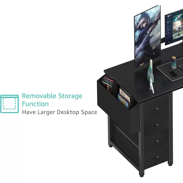 imageLufeiya L Shaped Gaming Desk with Drawers ampamp Storage Shelves 47 Inch Corner Computer Desk with Power Outlet for Home Office Bedroom LShaped Teen PC Desks with Fabric Drawer BlackBlack