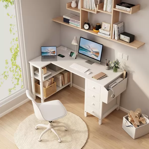 imageLufeiya L Shaped Gaming Desk with Drawers ampamp Storage Shelves 47 Inch Corner Computer Desk with Power Outlet for Home Office Bedroom LShaped Teen PC Desks with Fabric Drawer BlackWhite