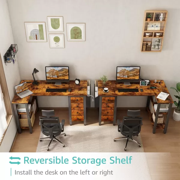 imageLufeiya L Shaped Gaming Desk with Drawers ampamp Storage Shelves 47 Inch Corner Computer Desk with Power Outlet for Home Office Bedroom LShaped Teen PC Desks with Fabric Drawer BlackBrown