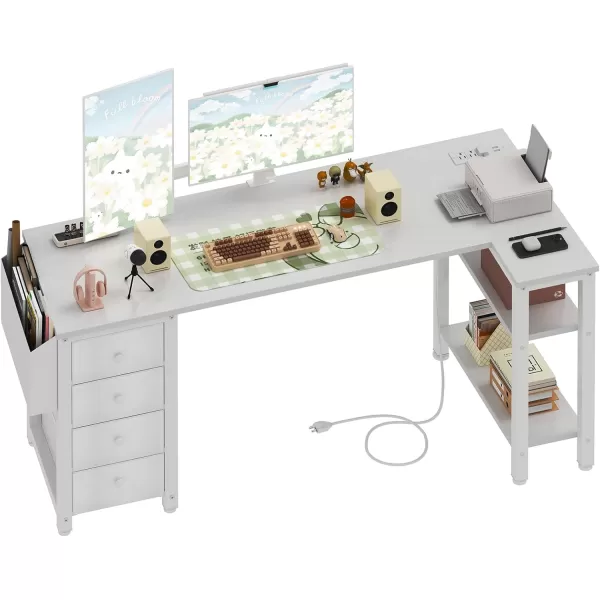 imageLufeiya L Shaped Gaming Desk with Drawers ampamp Storage Shelves 47 Inch Corner Computer Desk with Power Outlet for Home Office Bedroom LShaped Teen PC Desks with Fabric Drawer BlackWhite
