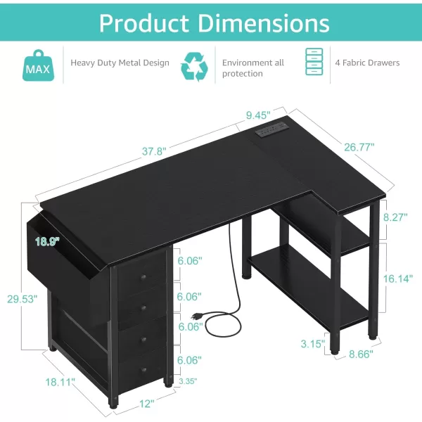 imageLufeiya L Shaped Gaming Desk with Drawers ampamp Storage Shelves 47 Inch Corner Computer Desk with Power Outlet for Home Office Bedroom LShaped Teen PC Desks with Fabric Drawer BlackBlack