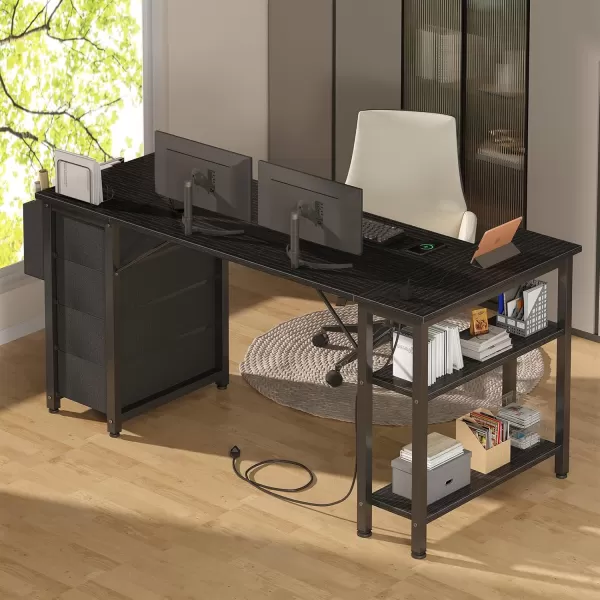 imageLufeiya L Shaped Gaming Desk with Drawers ampamp Storage Shelves 47 Inch Corner Computer Desk with Power Outlet for Home Office Bedroom LShaped Teen PC Desks with Fabric Drawer BlackBlack