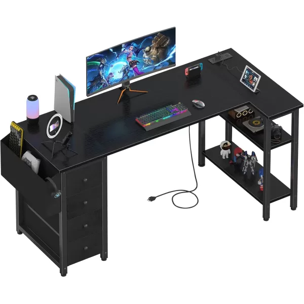 imageLufeiya L Shaped Gaming Desk with Drawers ampamp Storage Shelves 47 Inch Corner Computer Desk with Power Outlet for Home Office Bedroom LShaped Teen PC Desks with Fabric Drawer BlackBlack