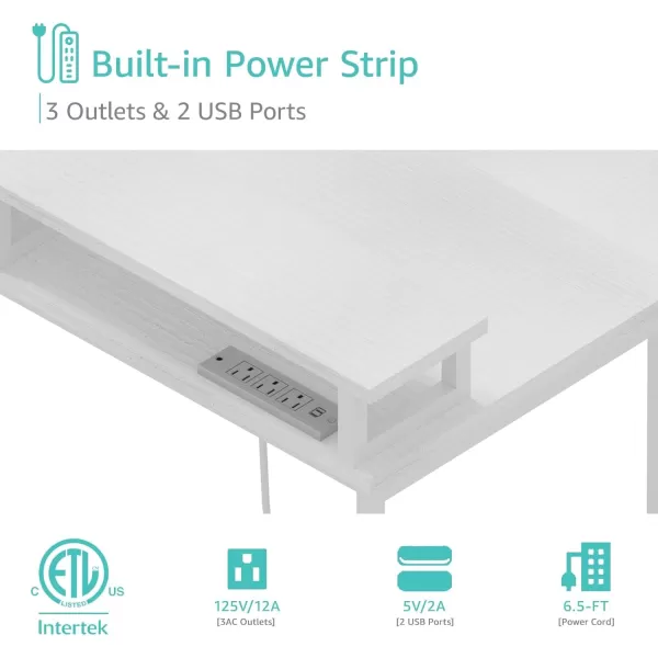imageLufeiya White L Shaped Computer Desk with Fabric Drawers 47 Inch Corner Home Office Desk with Monitor Stand Shelves Writing Study Gaming Desks with Led Lights and Power Outlets for Bedroom WhiteWhite