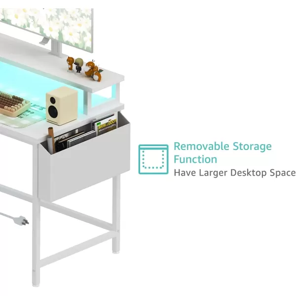 imageLufeiya White L Shaped Computer Desk with Fabric Drawers 47 Inch Corner Home Office Desk with Monitor Stand Shelves Writing Study Gaming Desks with Led Lights and Power Outlets for Bedroom WhiteWhite