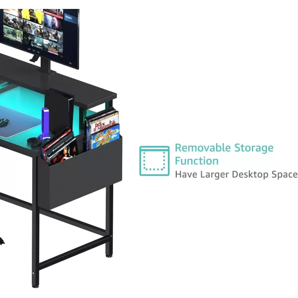 imageLufeiya White L Shaped Computer Desk with Fabric Drawers 47 Inch Corner Home Office Desk with Monitor Stand Shelves Writing Study Gaming Desks with Led Lights and Power Outlets for Bedroom WhiteBlack