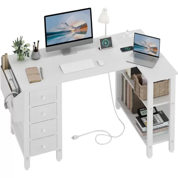 imageLufeiya L Shaped Gaming Desk with Drawers ampamp Storage Shelves 47 Inch Corner Computer Desk with Power Outlet for Home Office Bedroom LShaped Teen PC Desks with Fabric Drawer BlackWhite