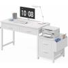 imageLufeiya Home Office Desk with Fabric File Drawers Cabinet 57 Inch Computer Desks with Filing Cabinet Printer Stand for Small Space Study Writing Table PC Desks for Bedroom BlackWhite