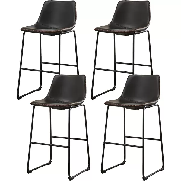 Bar Stools Set of 2 Counter Height Bar Stools with Back 26 inch Armless Industrial Faux Leather Barstools with Metal Legs and Footrest Modern Dining Chairs for Home Kitchen Island BlackBlack