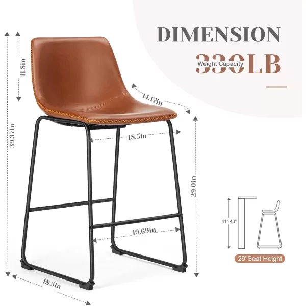 Bar Stools Set of 2 Counter Height Bar Stools with Back 26 inch Armless Industrial Faux Leather Barstools with Metal Legs and Footrest Modern Dining Chairs for Home Kitchen Island BlackWhiskey Brown