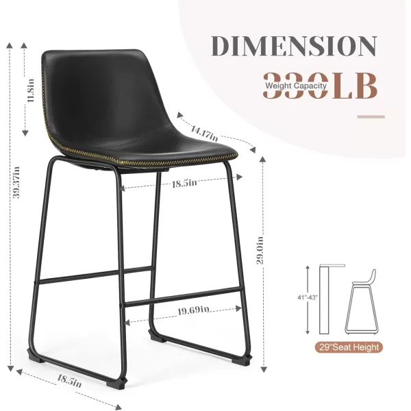 Bar Stools Set of 2 Counter Height Bar Stools with Back 26 inch Armless Industrial Faux Leather Barstools with Metal Legs and Footrest Modern Dining Chairs for Home Kitchen Island BlackBlack