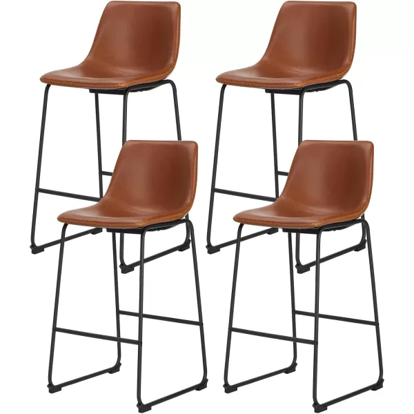 Bar Stools Set of 2 Counter Height Bar Stools with Back 26 inch Armless Industrial Faux Leather Barstools with Metal Legs and Footrest Modern Dining Chairs for Home Kitchen Island BlackWhiskey Brown