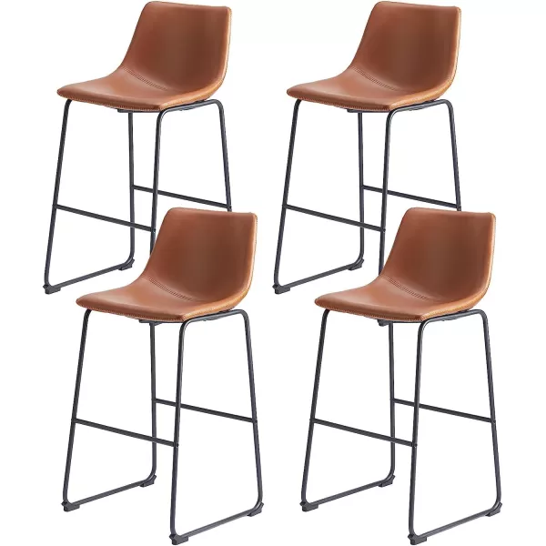 Bar Stools Set of 2 Counter Height Bar Stools with Back 26 inch Armless Industrial Faux Leather Barstools with Metal Legs and Footrest Modern Dining Chairs for Home Kitchen Island BlackWhiskey Brown