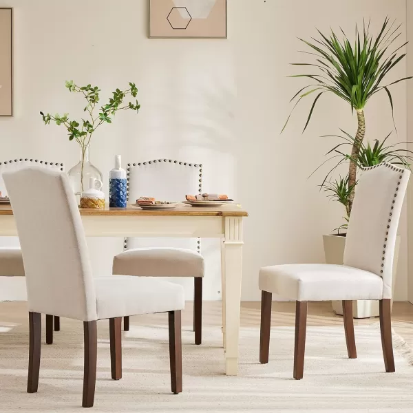 Sweetcrispy Dining Chairs Set of 4 Upholstered Fabric Kitchen Room Chairs Mid Century Modern HighEnd Dining Room Side Chairs with Nailhead Trim and Wood Legs for Bedroom Living Room Beige