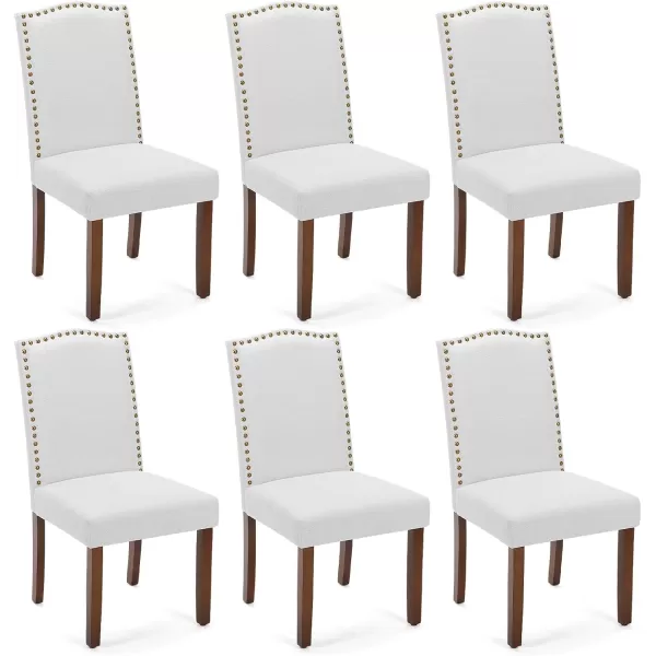 Sweetcrispy Dining Chairs Set of 6 Upholstered Fabric Kitchen Room Chairs Mid Century Modern HighEnd Dining Room Side Chairs with Nailhead Trim and Wood Legs for Bedroom Living Room BeigeGrey