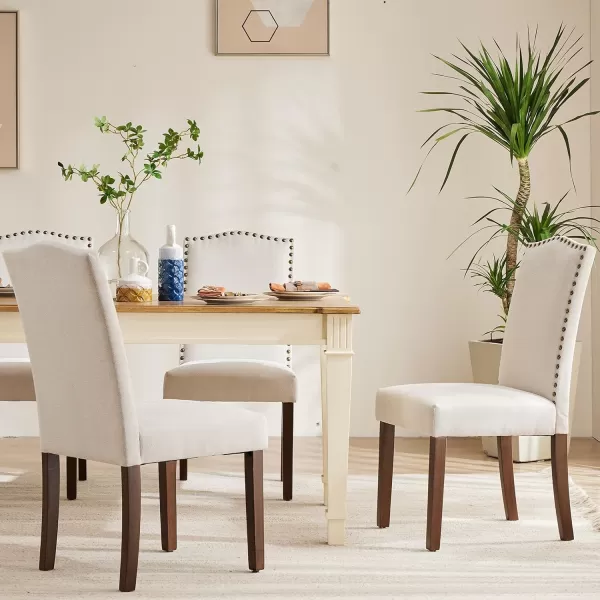 Sweetcrispy Dining Chairs Set of 6 Upholstered Fabric Kitchen Room Chairs Mid Century Modern HighEnd Dining Room Side Chairs with Nailhead Trim and Wood Legs for Bedroom Living Room BeigeModern Beige