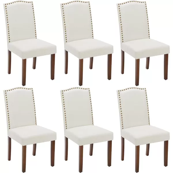 Sweetcrispy Dining Chairs Set of 6 Upholstered Fabric Kitchen Room Chairs Mid Century Modern HighEnd Dining Room Side Chairs with Nailhead Trim and Wood Legs for Bedroom Living Room BeigeModern Beige