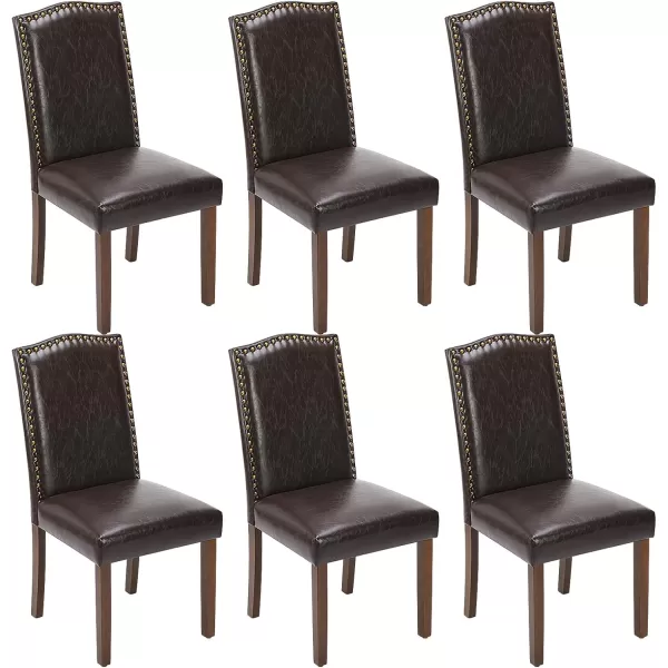 Sweetcrispy Dining Chairs Set of 6 Upholstered Fabric Kitchen Room Chairs Mid Century Modern HighEnd Dining Room Side Chairs with Nailhead Trim and Wood Legs for Bedroom Living Room BeigeModern Brown