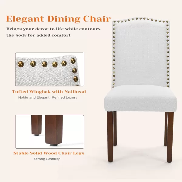 Sweetcrispy Dining Chairs Set of 6 Upholstered Fabric Kitchen Room Chairs Mid Century Modern HighEnd Dining Room Side Chairs with Nailhead Trim and Wood Legs for Bedroom Living Room BeigeGrey