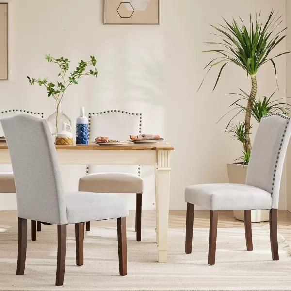 Sweetcrispy Dining Chairs Set of 6 Upholstered Fabric Kitchen Room Chairs Mid Century Modern HighEnd Dining Room Side Chairs with Nailhead Trim and Wood Legs for Bedroom Living Room BeigeGrey