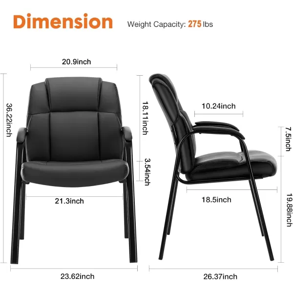 Sweetcrispy Waiting Room Chairs Reception Chairs Office Guest Chairs Set of 2 Big and Tall Desk Chair No Wheels Executive Office Chair PU Leather Conference Room Chairs Lobby Chairs with Padded Arms