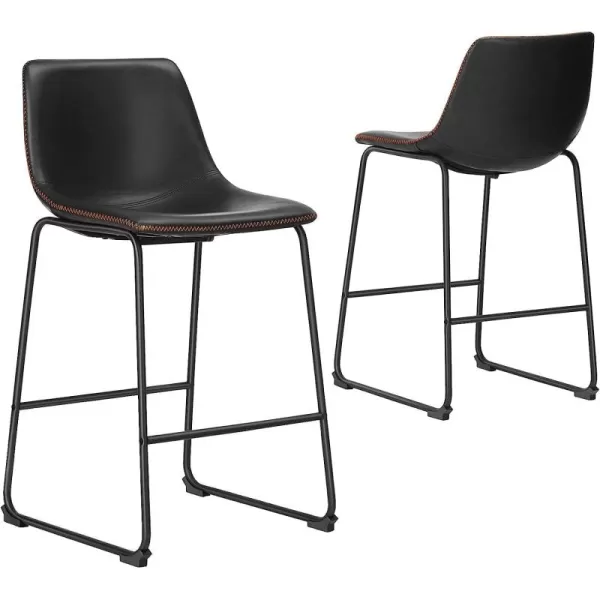 Bar Stools Set of 2 Counter Height Bar Stools with Back 26 inch Armless Industrial Faux Leather Barstools with Metal Legs and Footrest Modern Dining Chairs for Home Kitchen Island BlackBlack