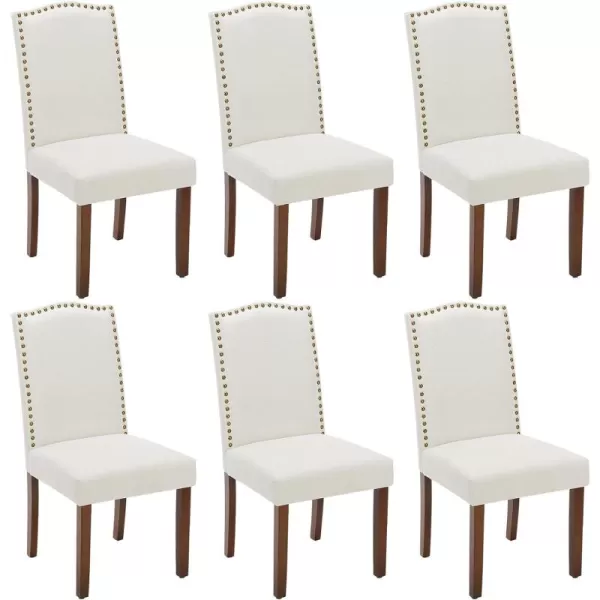 Sweetcrispy Dining Chairs Set of 6 Upholstered Fabric Kitchen Room Chairs Mid Century Modern HighEnd Dining Room Side Chairs with Nailhead Trim and Wood Legs for Bedroom Living Room BeigeBeige