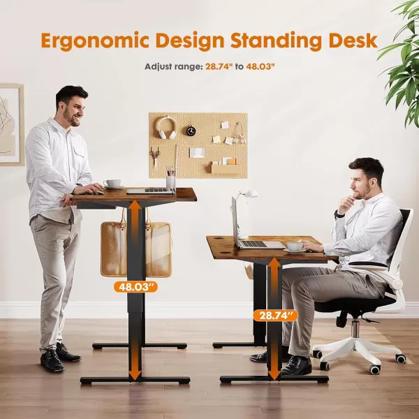 Electric Standing Desk with Drawer 48 x 24 Inch Stand up Desk with Storage Height Adjustable Desk Sit Stand Desk Black FrameRustic Brown Top Ergonomic Rising Desk Computer Workstation for Office