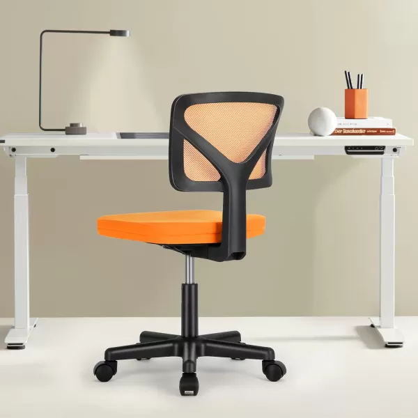 Sweetcrispy Armless Desk Chairs Ergonomic Low Back Computer Chair No Arms Adjustable Rolling Mesh Task Work Swivel Chairs with Wheels Work Vanity Chair for Small Spaces Home Bedroom Study BlackOrange