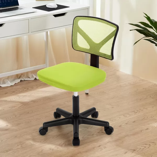 Sweetcrispy Armless Desk Chairs Ergonomic Low Back Computer Chair No Arms Adjustable Rolling Mesh Task Work Swivel Chairs with Wheels Work Vanity Chair for Small Spaces Home Bedroom Study BlackLight Green