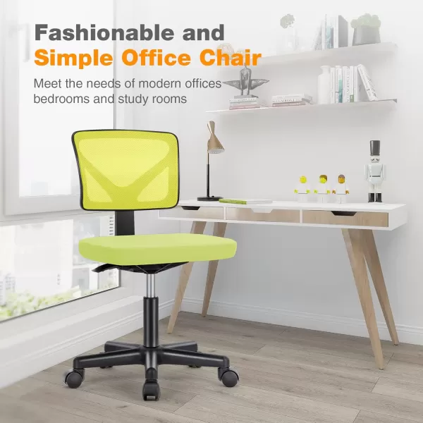 Sweetcrispy Armless Desk Chairs Ergonomic Low Back Computer Chair No Arms Adjustable Rolling Mesh Task Work Swivel Chairs with Wheels Work Vanity Chair for Small Spaces Home Bedroom Study BlackLight Green