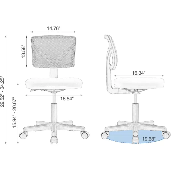 Sweetcrispy Armless Desk Chairs Ergonomic Low Back Computer Chair No Arms Adjustable Rolling Mesh Task Work Swivel Chairs with Wheels Work Vanity Chair for Small Spaces Home Bedroom Study BlackBlue