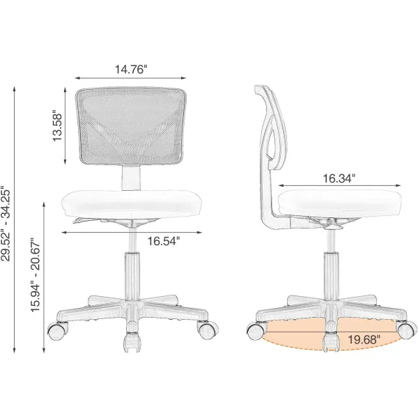 Sweetcrispy Armless Desk Chairs Ergonomic Low Back Computer Chair No Arms Adjustable Rolling Mesh Task Work Swivel Chairs with Wheels Work Vanity Chair for Small Spaces Home Bedroom Study BlackBlack