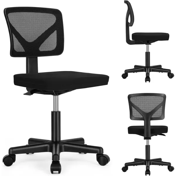 Sweetcrispy Armless Desk Chairs Ergonomic Low Back Computer Chair No Arms Adjustable Rolling Mesh Task Work Swivel Chairs with Wheels Work Vanity Chair for Small Spaces Home Bedroom Study BlackBlack