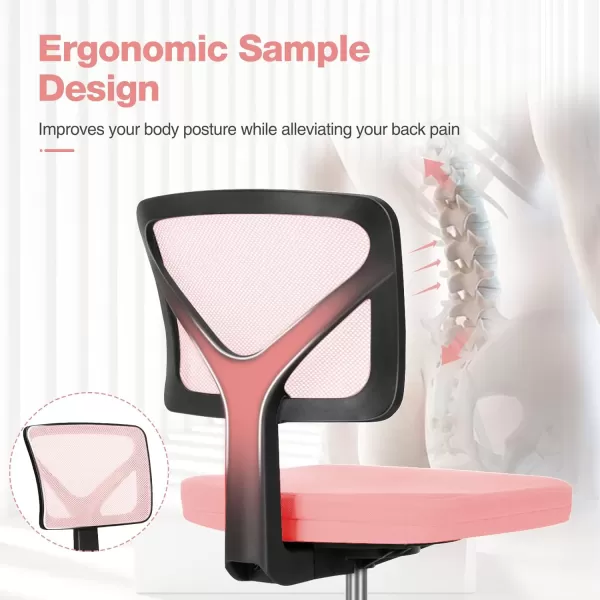 Sweetcrispy Armless Desk Chairs Ergonomic Low Back Computer Chair No Arms Adjustable Rolling Mesh Task Work Swivel Chairs with Wheels Work Vanity Chair for Small Spaces Home Bedroom Study BlackPink