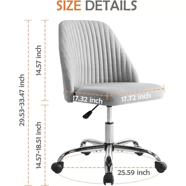 Sweetcrispy Armless Office Chair Cute Desk Chair Modern Fabric Home Office Desk Chairs with Wheels Adjustable Swivel Task Computer Vanity Chair for Small SpacesGrey