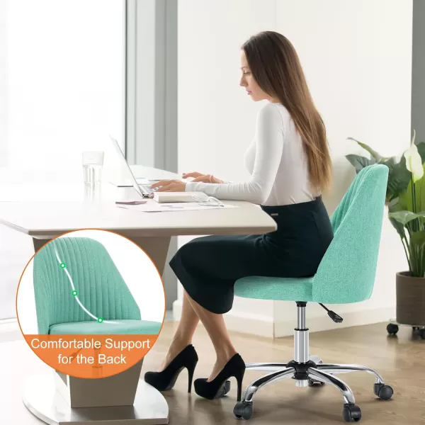 Sweetcrispy Armless Office Chair Cute Desk Chair Modern Fabric Home Office Desk Chairs with Wheels Adjustable Swivel Task Computer Vanity Chair for Small SpacesTurquoise