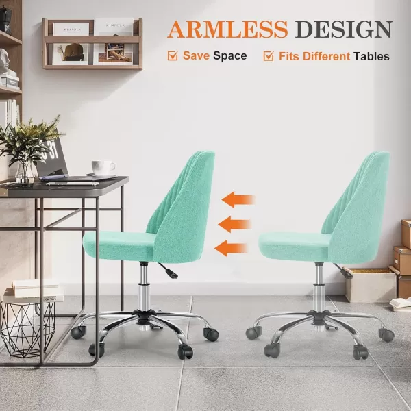 Sweetcrispy Armless Office Chair Cute Desk Chair Modern Fabric Home Office Desk Chairs with Wheels Adjustable Swivel Task Computer Vanity Chair for Small SpacesTurquoise