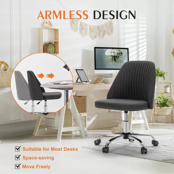 Sweetcrispy Armless Office Chair Cute Desk Chair Modern Fabric Home Office Desk Chairs with Wheels Adjustable Swivel Task Computer Vanity Chair for Small SpacesDark Grey